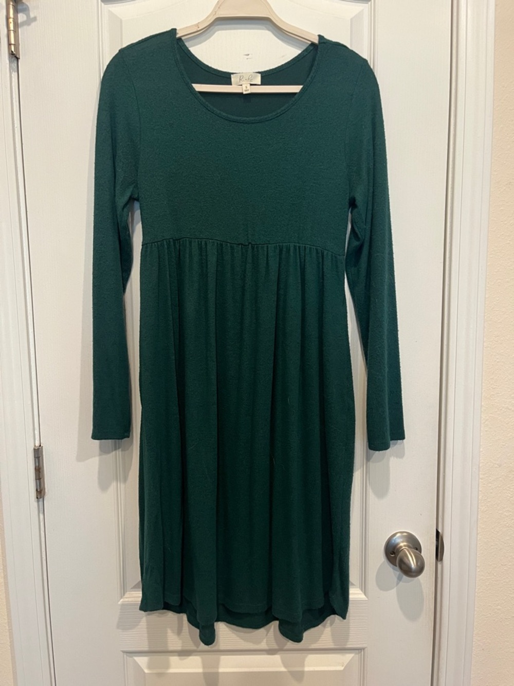 Women's Long Sleeve Empire Waist Dress in Forest Green
